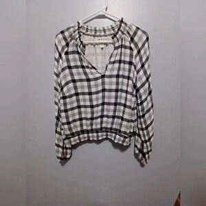 Cloth & Stone Anthropology Black & White Gingham Cinched Womens Small Preppy Y2K